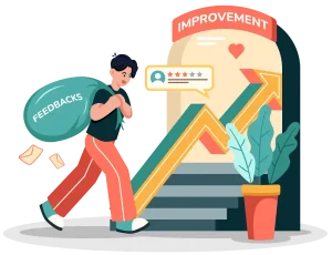 illustration of man carrying bag that says feedback