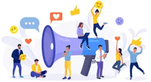 illustration of people around a megaphone